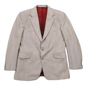 Pagano West Western Blazer Men's 42R Tan Embroidered Sport Coat Rockabilly USA